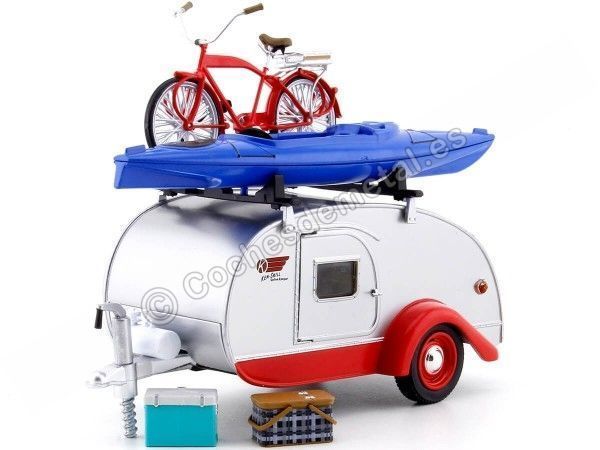 Carsdemetal.es 1947 Caravan Tear Drop Drop Trailer avec Baca et accessoires 1:24 Greenlight 18440