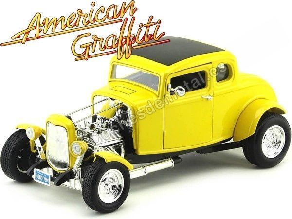 Cochesdemetal.es 1932 Ford Hot Rod Coupe "American Grafiti" Amarillo 1:18 Motor Max 73172