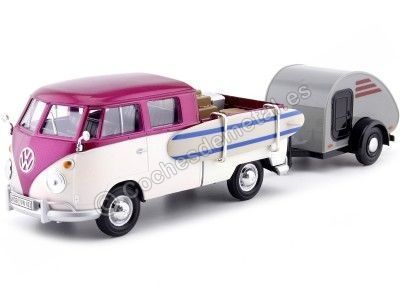 Cochesdemetal.es 1967 Volkswagen Type 2 (T1) Pickup "Set Semana en La Playa" Purple/Beige 1:24 Motor Max 79673