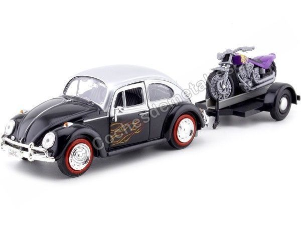 CARSDEMETAL.ES 1966 Volkswagen Beetle avec une moto noire / argent 1:24 Motor Max 79675