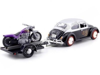 1966 Volkswagen Beetle Con Carro y Motocicleta Black/Silver 1:24 Motor Max 79675 Cochesdemetal.es 2