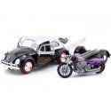 Cochesdemetal.es 1966 Volkswagen Beetle Con Carro y Motocicleta Black/Silver 1:24 Motor Max 79675