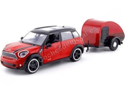 2017 Mini Cooper S Countryman Con Remolque Camper Red/Black 1:24 Motor Max 79761 Cochesdemetal.es