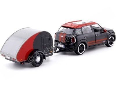 Cochesdemetal.es 2017 Mini Cooper S Countryman Con Remolque Camper noir / rouge 1:24 Motor Max 79762 2