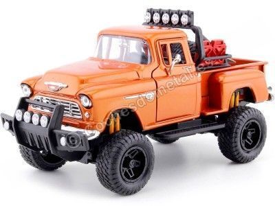 CARSDEMETAL.ES 1955 Chevrolet 1500 Pickup en bordure de pas hors route Métallique Orange 1:24 Motor max 791333