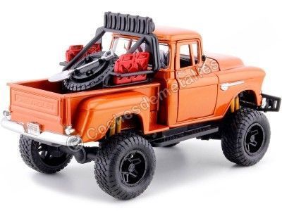 CARSDEMETAL.ES 1955 Chevrolet 1500 Pickup en bordure de pas hors route Métallique Orange 1:24 Motor max 791333 2