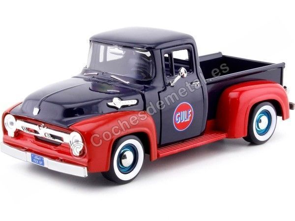 Cochesdemetal.es 1956 Ford F-100 Pickup "Gulf Edition" Azul / Rojo 1:24 Motor Max 79647