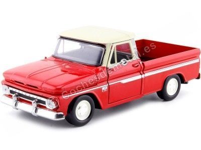 Cochesdemetal.es 1966 Chevrolet C10 Fleetside Pickup Rojo / Crema 1:24 Motor Max 73355