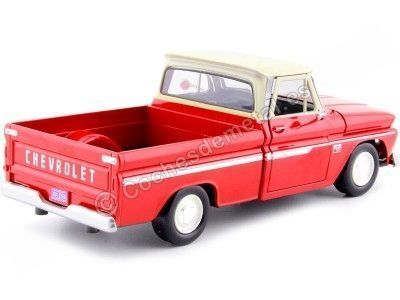 Cochesdemetal.es 1966 Chevrolet C10 Fleetside Pickup Rojo / Crema 1:24 Motor Max 73355 2