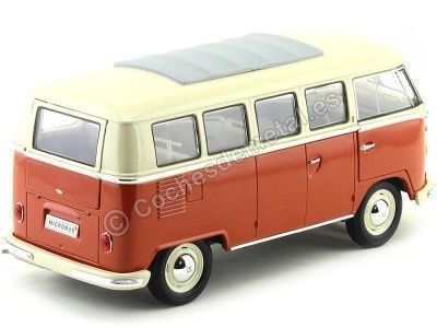 Cochesdemetal.es 1962 Volkswagen T1 Classical Microbus Rojo-Blanco 1:18 Welly 12531 2