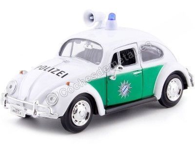 1966 Volkswagen Beetle "Policia Alemana" Blanco/Verde 1:24 Motor Max 79588 Cochesdemetal.es