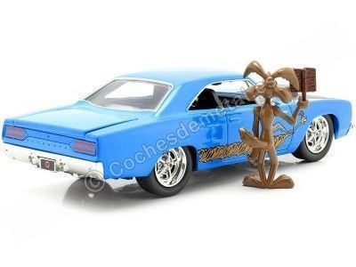 1970 Plymouth Road Runner + Wile E. Coyote "Looney Tunes" Azul/Negro 1:24 Jada Toys 32038/253255028 Cochesdemetal.es 2