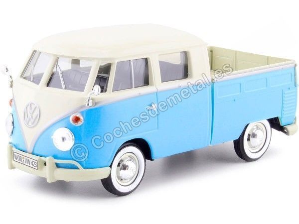 CARSDEMETAL.ES 1967 Volkswagen VW Type 2 T1 Pick-up à double cabine bleu / blanc 1:24 Motor max 79343