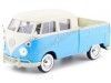 Cochesdemetal.es 1967 Volkswagen VW Type 2 T1 Cabina Doble Pickup Azul/Blanco 1:24 Motor Max 79343