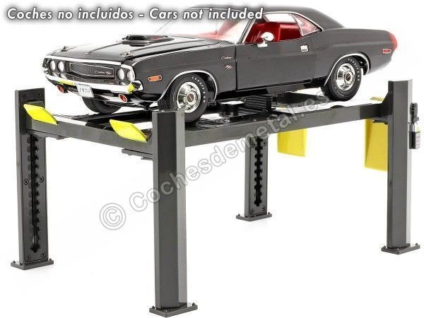 CARSDEMETAL.ES Escenseur réglable de quatre colonnes "Four Post Lift" Gris / Jaune 1:18 Greenlight 13591