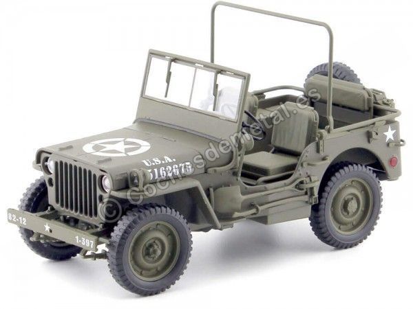 1942 Jeep Willys 1-4 Ton Army Truck Abierto Verde Caqui 1:18 Welly 18055 Cochesdemetal 1 - Coches de Metal 