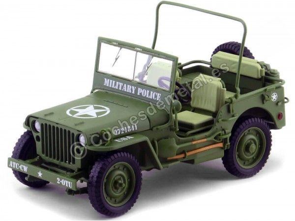 Cochesdemetal.es 1944 Jeep Willys Police militaire Green Khaki 1:18 American Diorama 77406