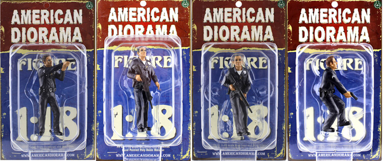 Set 4 Figuras de Resina Oficiales de Policía 1:18 American Diorama 24015