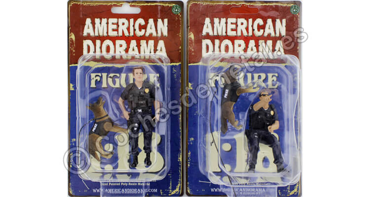 Set 2 Policías y 2 Perros K9 Unidad Canina 1:18 American Diorama 38163