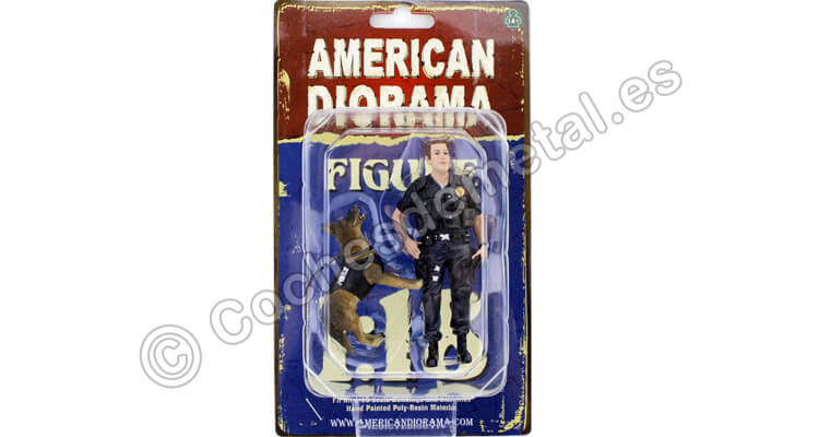 Figura de Resina Unidad K9 Oficial de Policía I + Perro Policía 1:18 American Diorama 38163
