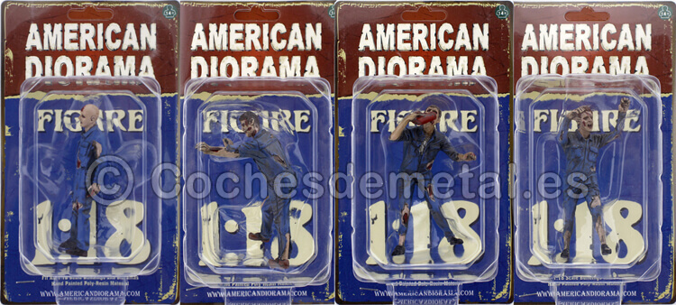 Set 4 Figuras de Resina Zombie Mechanic 1:18 American Diorama 38200GR