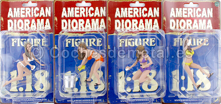 Set 4 Figuras de Resina Car Wash Girl 1:18 American Diorama 76263 76264 76265 76266