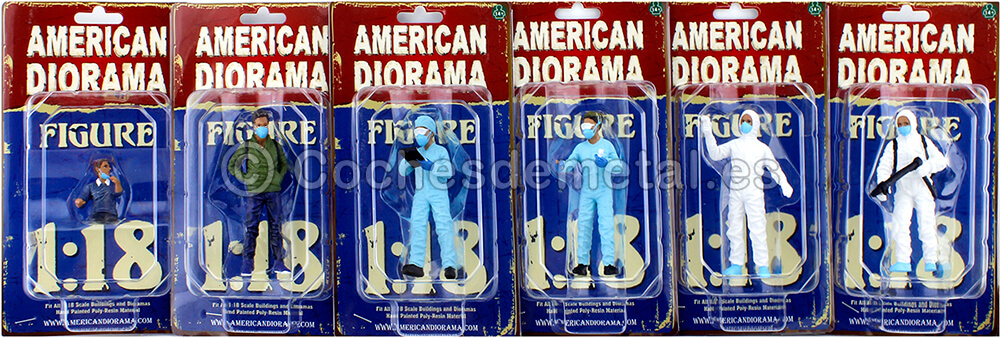 Set 6 Figuras de Resina Cuadrilla Anti-Covid 19 1:18 American Diorama 76272GR