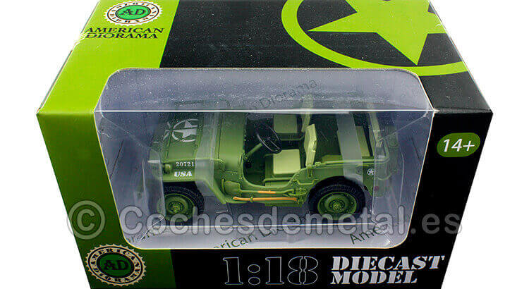 1944 Jeep Willys Policía Militar Verde Caqui 1:18 American Diorama 77406