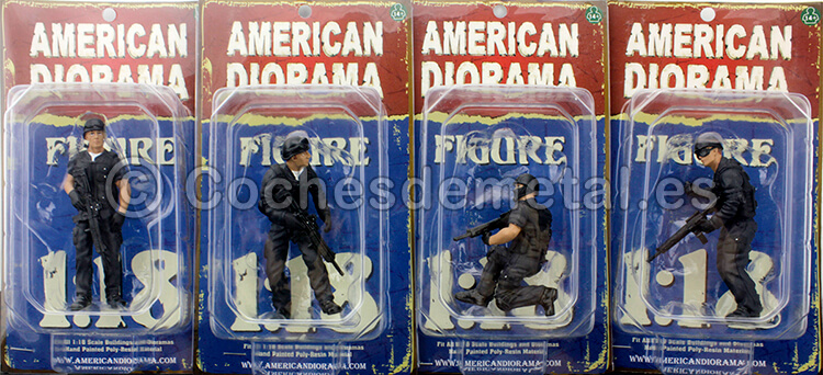Set 4 Figuras de Resina Unidad GEO/SWAT 1:18 American Diorama 77418/77419/77420/77421