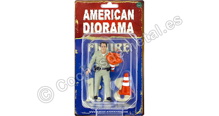 Figura de Resina Policía de Tráfico Colocando Conos 1:18 American Diorama 77464