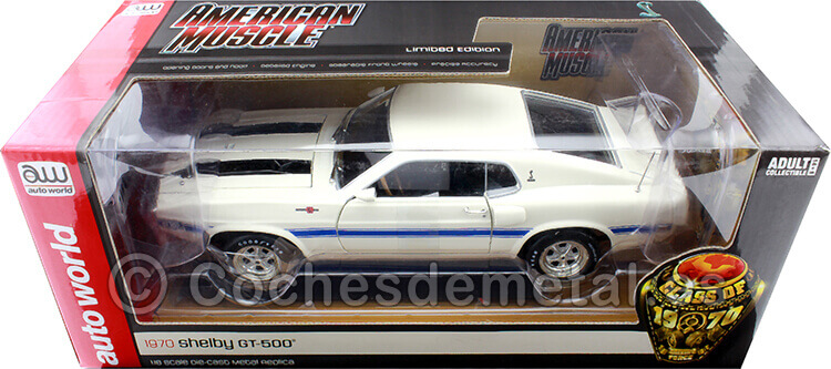 1970 Ford Mustang Shelby GT500 Coupé Blanco Wimbledon 1:18 Auto World AMM1229