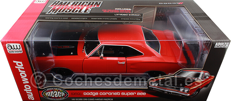 1969 Dodge Coronet Super Bee Rojo 1:18 Auto World AMM1231