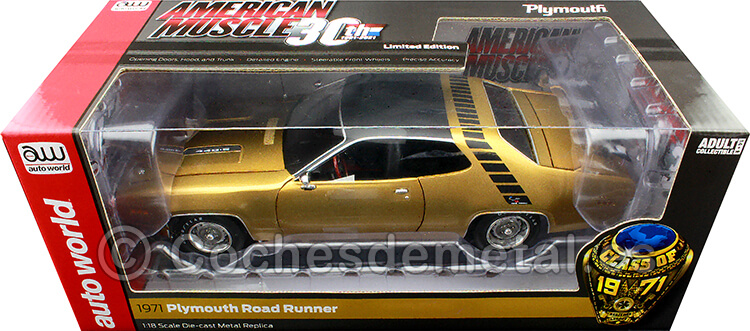 1971 Plymouth Road Runner Hardtop GY8 Gold Leaf Metallic 1:18 Auto World AMM1258