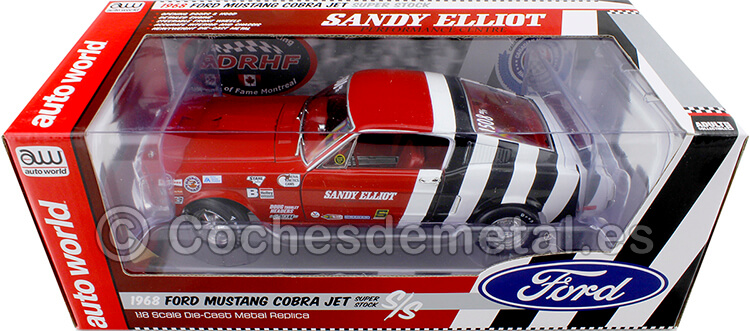 1968 Ford Mustang Fastback Sandy Elliot Rojo/Blanco 1:18 Auto World AW259