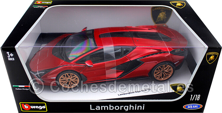 2019 Lamborghini Sian FKP 37 Rojo Cereza Bicapa 1:18 Bburago 11046