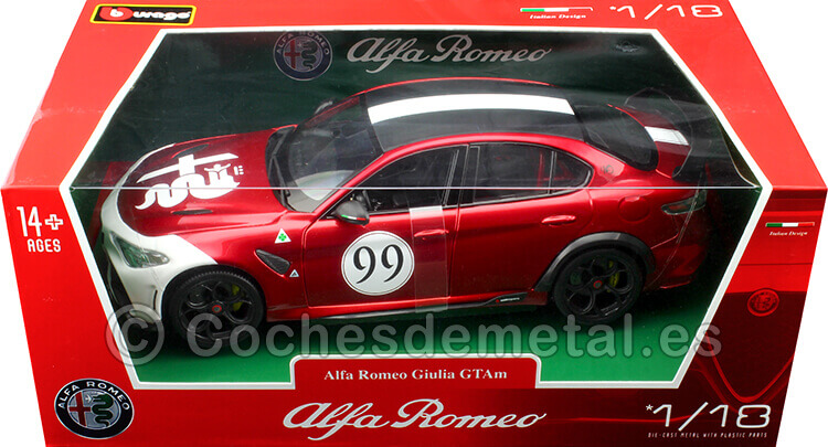 2020 Alfa Romeo Giulia GTAm Nº99 Rojo/Blanco 1:18 Bburago 11049