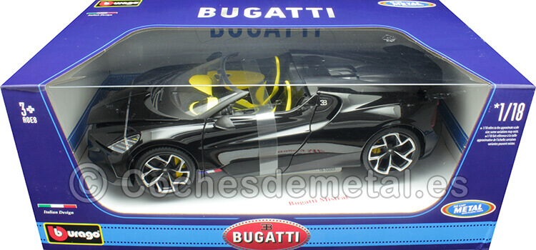 2023 Bugatti W16 Mistral Convertible Negro/Amarillo 1:18 Bburago 11051