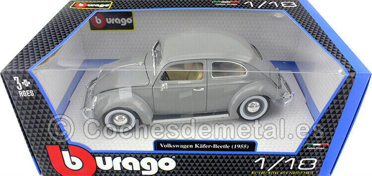 1955 Volkswagen VW Kafer Beetle Gris 1:18 Bburago 12029