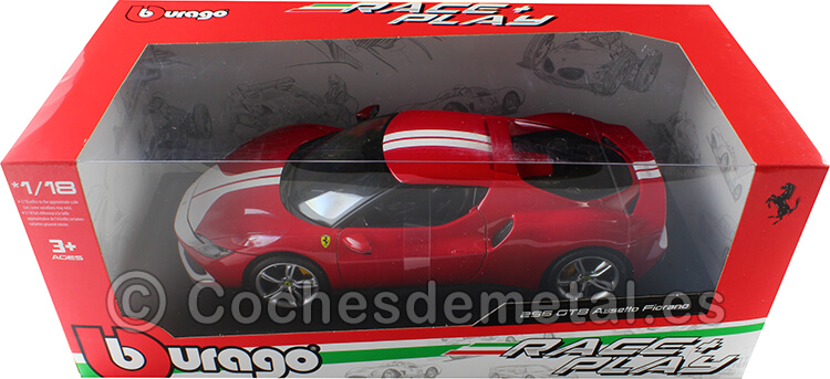 2022 Ferrari 296 GTB Assetto Fiorano Rojo/Blanco 1:18 Bburago 16017