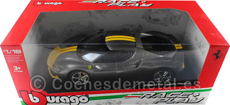 2022 Ferrari 296 GTB Assetto Fiorano Gris/Amarillo 1:18 Bburago 16017