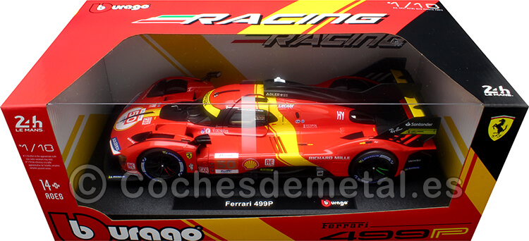 2023 Ferrari 499P 3.0L Turbo V6 Nº50 Fuoco/Molina/Nielsen 24h LeMans 1:18 Bburago 16301-50