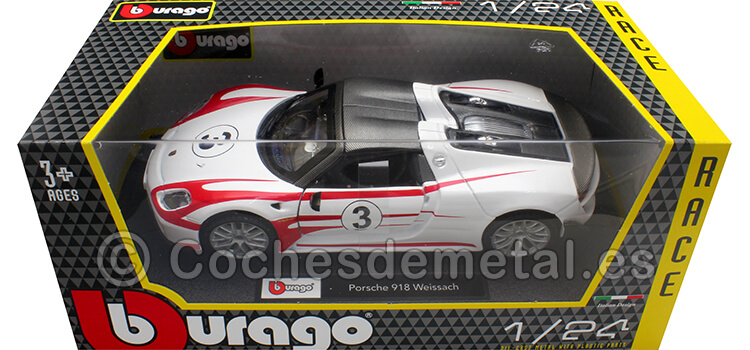 2020 Porsche 918 Weissach Nº3 Blanco/Rojo 1:24 Bburago 18-28009