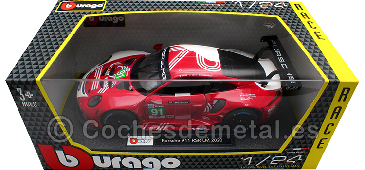 2020 Porsche 911 RSR Nº91 Bruni/Lietz/Makowiecki 24h LeMans Blanco/Rojo 1:24 Bburago 18-28016