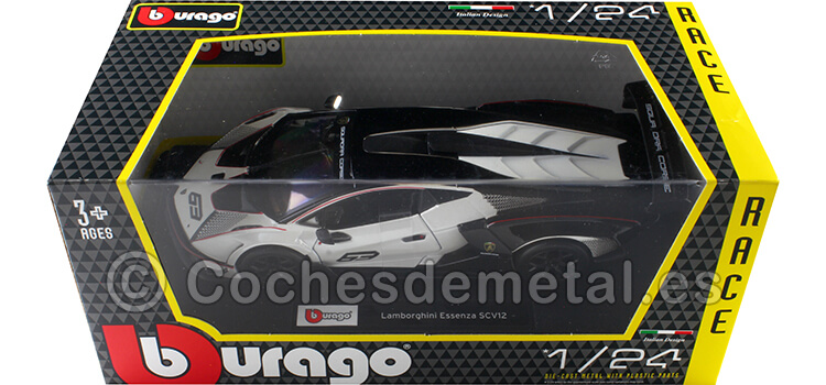 2021 Lamborghini Essenza SCV12 Blanco/Negro 1:24 Bburago 18-28023