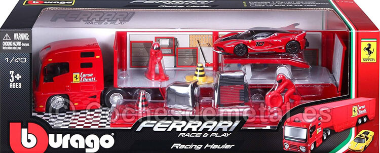 2014 Camión Ferrari Transportador Equipo Ferrari + Ferrari FXX-K y Accesorios 1:43 Bburago 18-31202