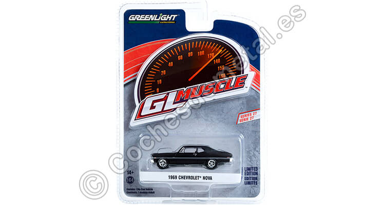 1969 Chevrolet Nova GL Muscle Series 27 Negro 1:64 Greenlight 13320B