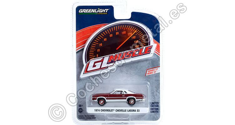 1974 Chevrolet Chevelle Laguna S3 GL Muscle Series 27 Burdeos/Blanco 1:64 Greenlight 13320C