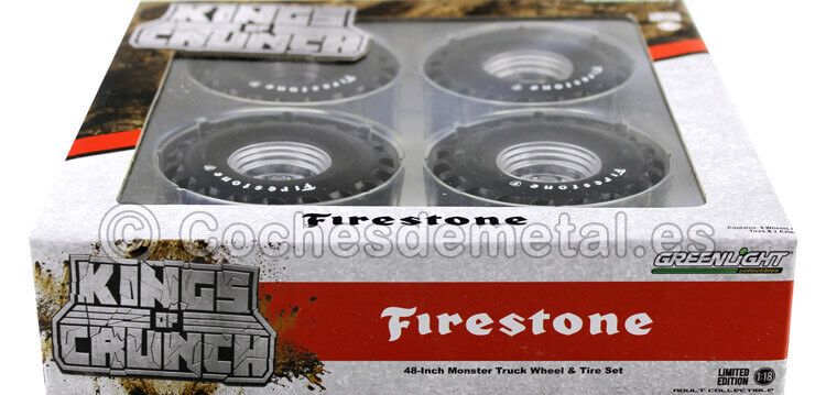 Set 4 Ruedas 48 Para Monster Truck Firestone Kings of Crunch 1:18 Greenlight 13546