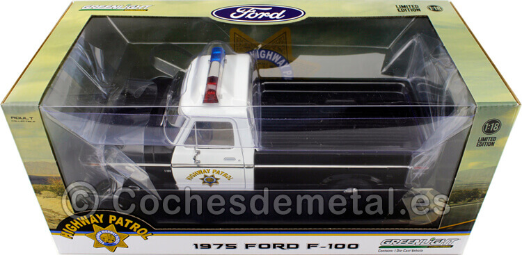 1975 Ford F-100 California Highway Patrol Negro-Blanco 1:18 Greenlight 13550