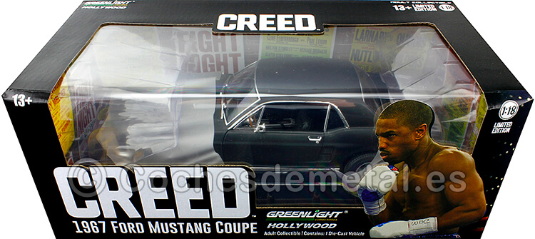 1967 Ford Mustang Coupe Creed. La leyenda de Rocky Negro Mate 1:18 Greenlight 13611